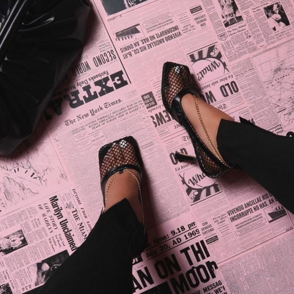 Diamante Fishnet Court Kitten Heel In Black Faux L - Picture 4 of 8